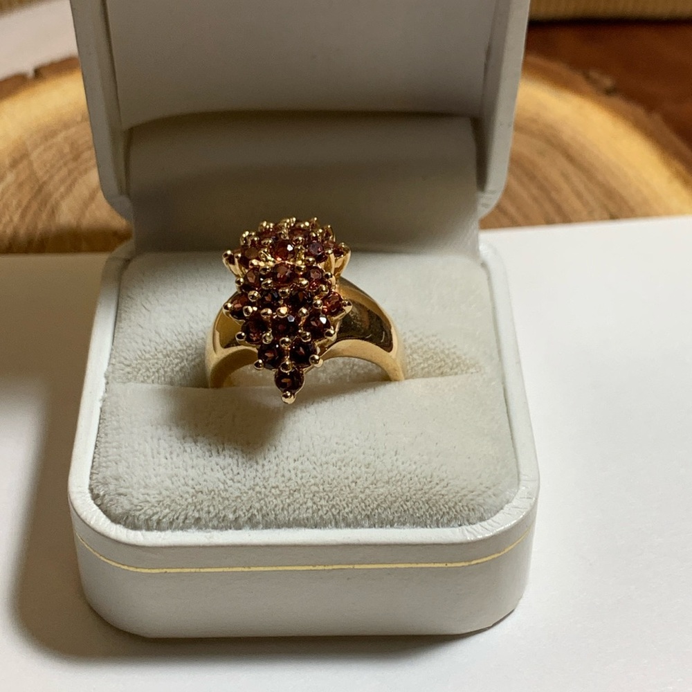 Estate Find Beautiful RED Stones Gold Tone Ring Stamped China 925  Size 9”